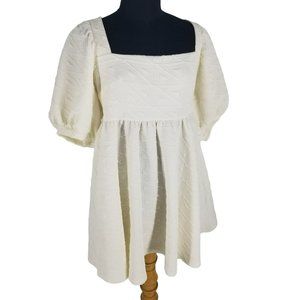 NWOT Free People Violet White Puff Sleeve Mini Dress Open Back with Pockets